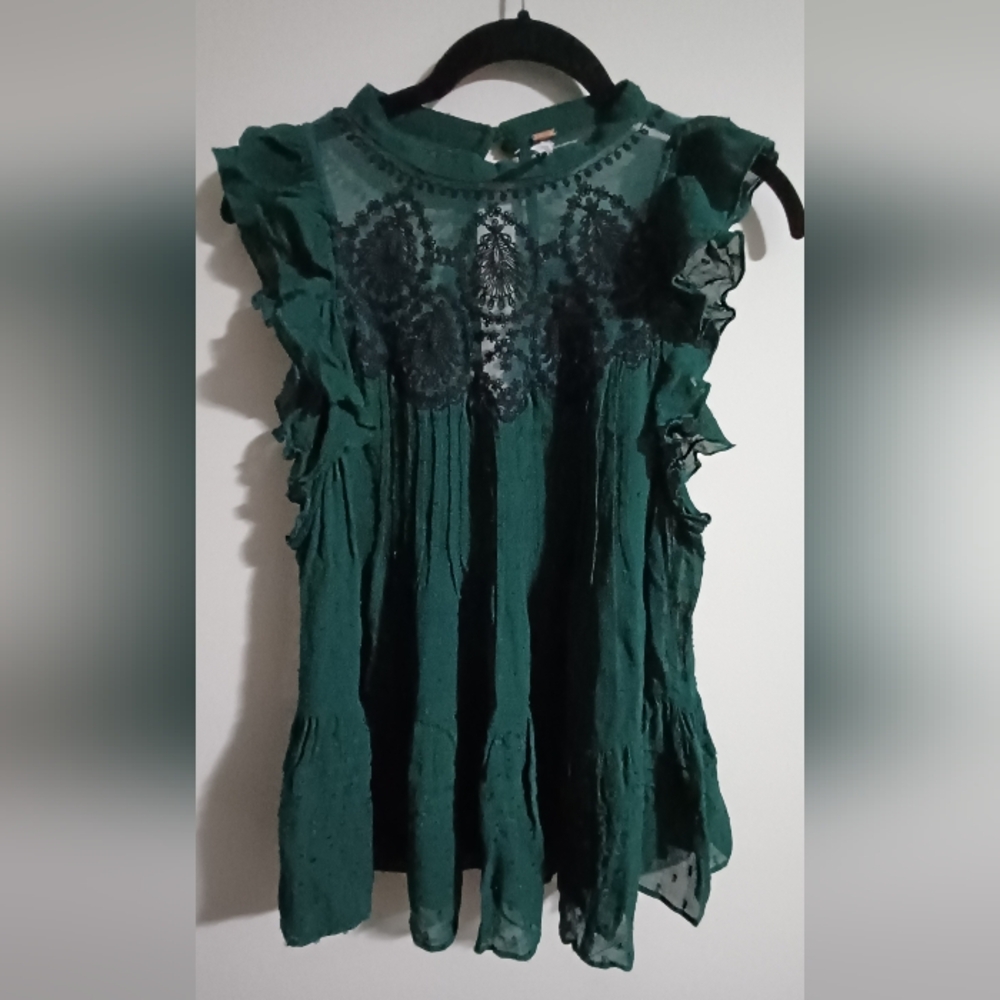 Free People Green Ruffled Blouse